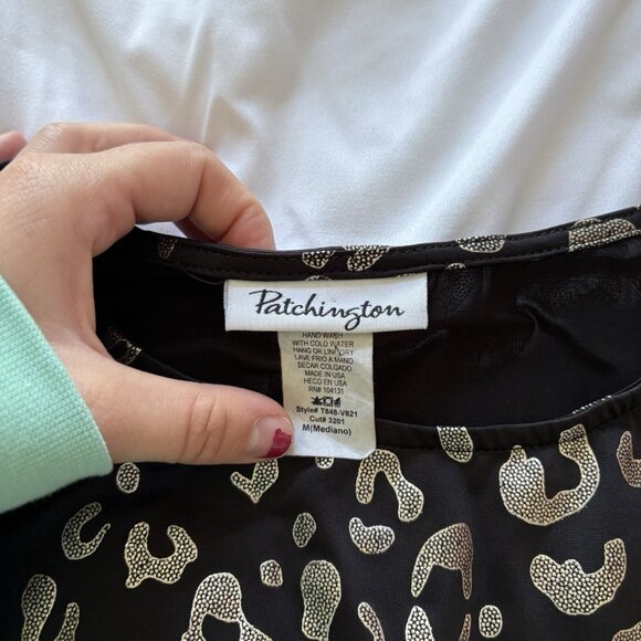 Vintage 90s Black Gold Leopard Blouse 3/4 Sleeve Womens Size Medium Flowy Long - Picture 3 of 7